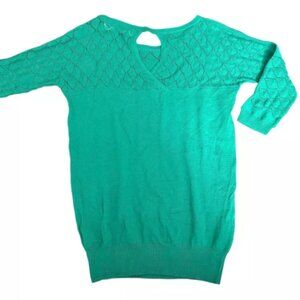 Sparrow Womens Green Diamond Pointelle Pullover Sweater 3/4 Sleeve NWT‎ SMALL